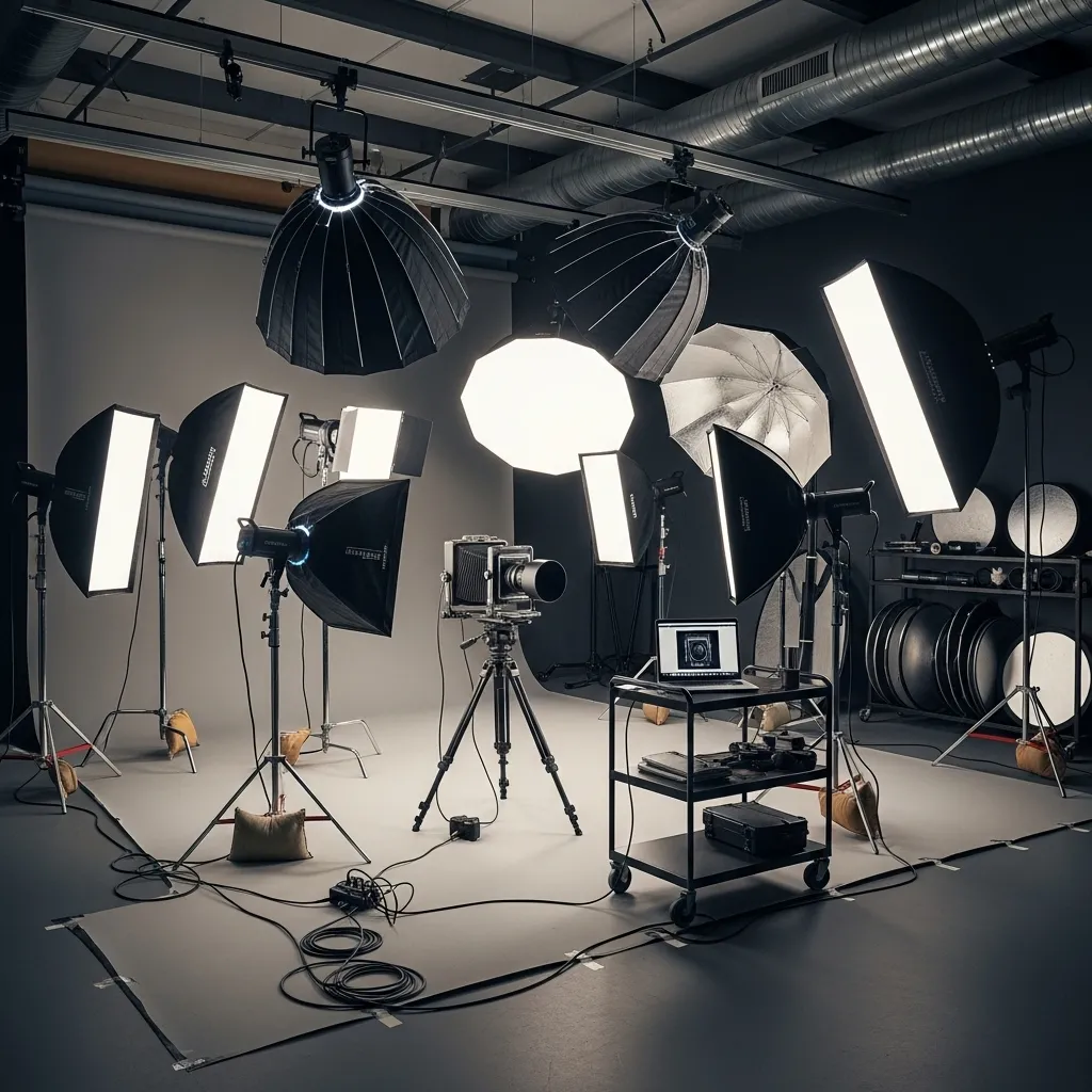 Professional photography equipment in studio